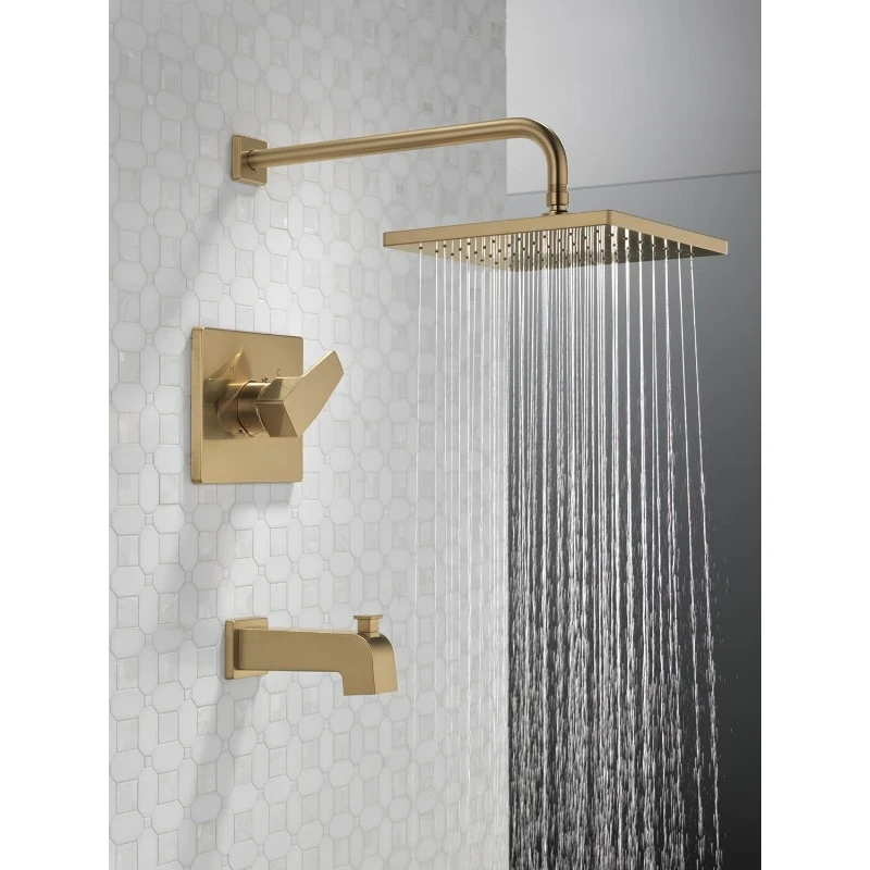 Faucet Modern Raincan Square Single-Function Tub and Shower Trim Kit Gold, Tub Faucet Set, Rainfall  Head Gold