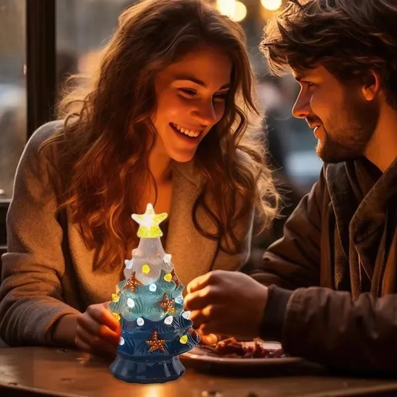 เซรามิคต้นคริสต์มาส LED โคมไฟต้นไม้ Christmas Tree Night Light สําหรับข้างเตียงเซรามิคปลาดาว Christmas Tree Night Light Decor