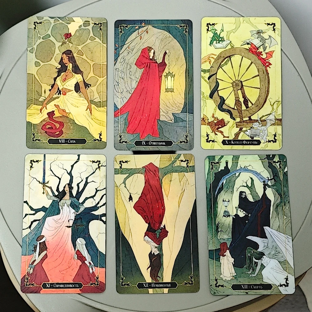 Dark Wood Tarot Deck In Russian Language 10.3*6cm 78 Pcs Cartoon Tarot Cards Based on Rider System