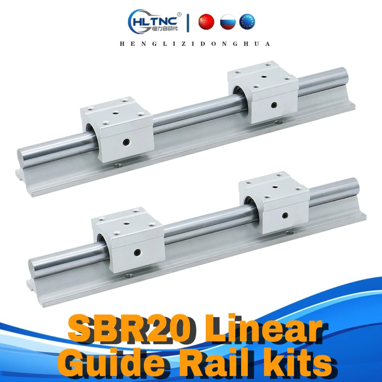 Fast shipping CNC guide 2pcs SBR20 Linear Guide Rail Shaft Rod 200mm-1400mm + 4pc slides carriages SBR20UU Linear Bearing Blocks