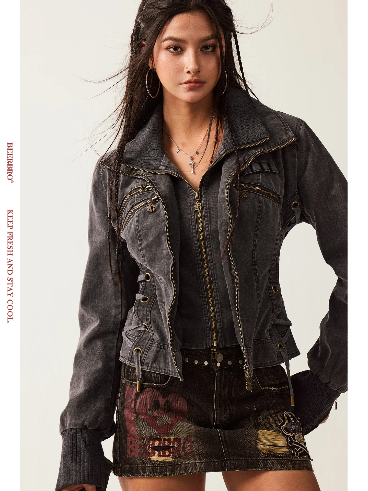 

Comfortable Cotton Biker Sle Jaet Women's Slim Fit ort Coat BeerBro New Journey Start American Sle Pure Cotton Outerwear