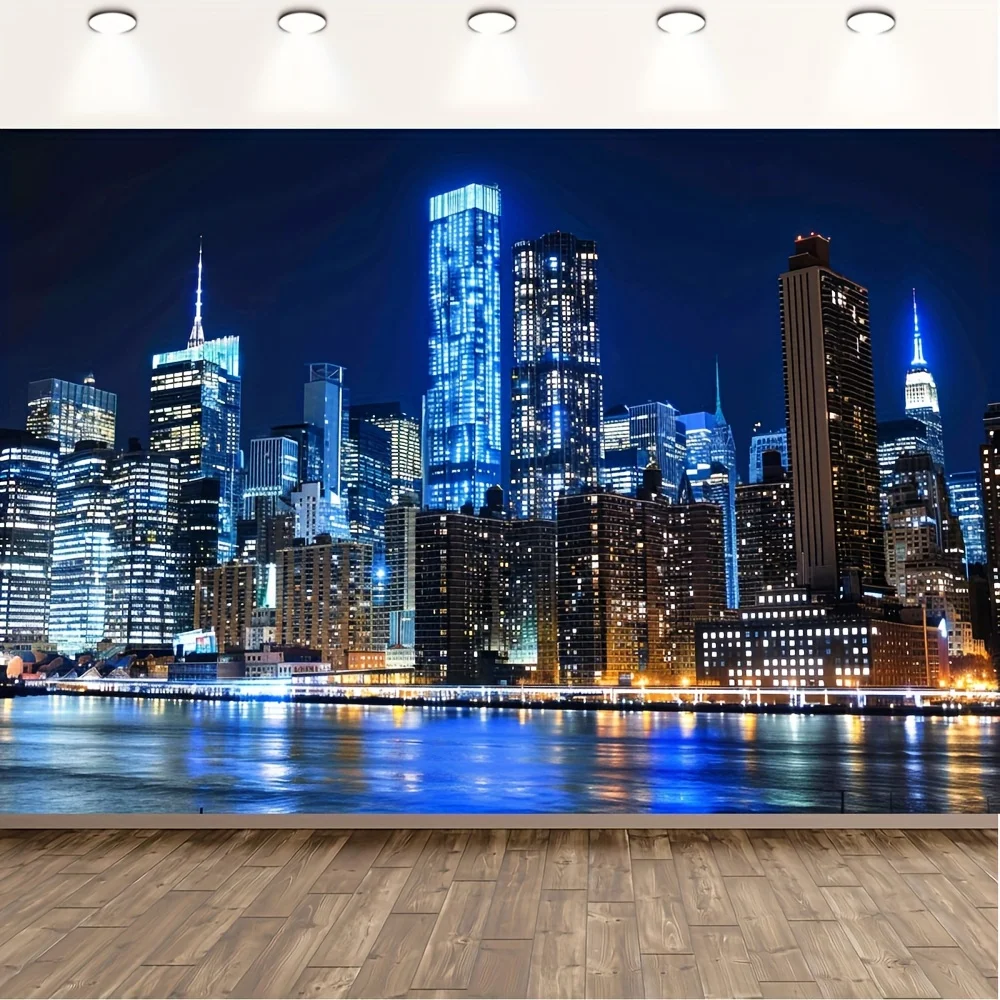 VIKAMA New York City Skyline Night Scene Tapestry Urban Modern Skyscraper Art Hanging Cloth Living Room Room Decoration