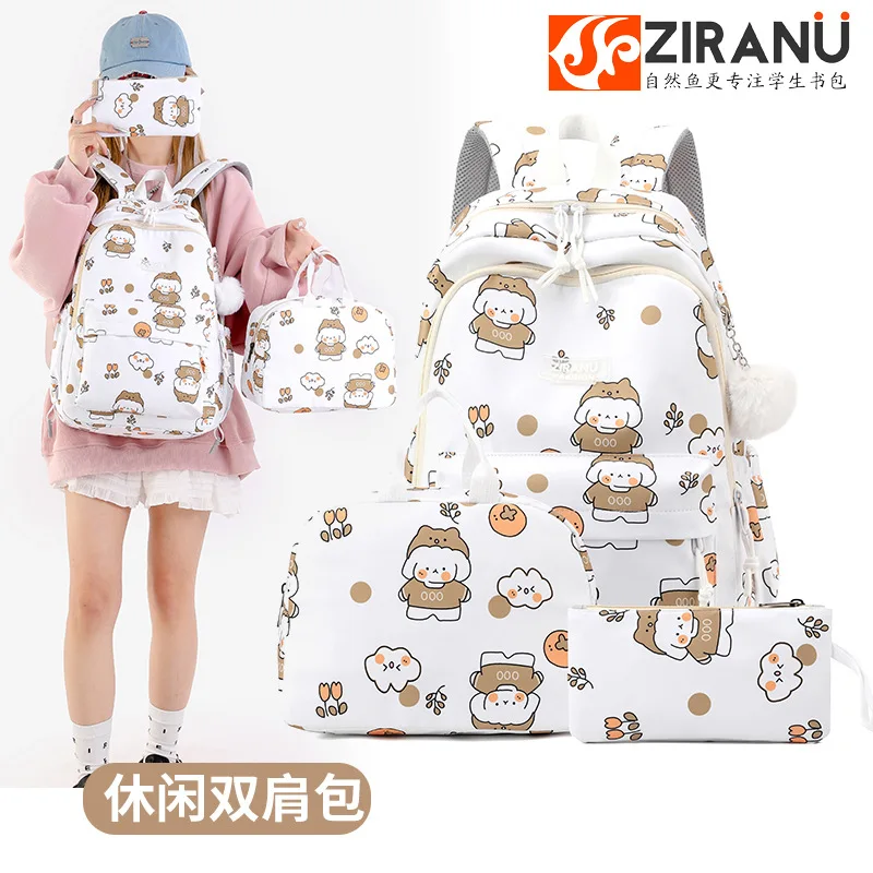 

Cute Printed School Backpacks for Kids Teenager Girls Lightweght Primary Children Schoolbags Lunch-Bag and Pencil Case 3pcs Set