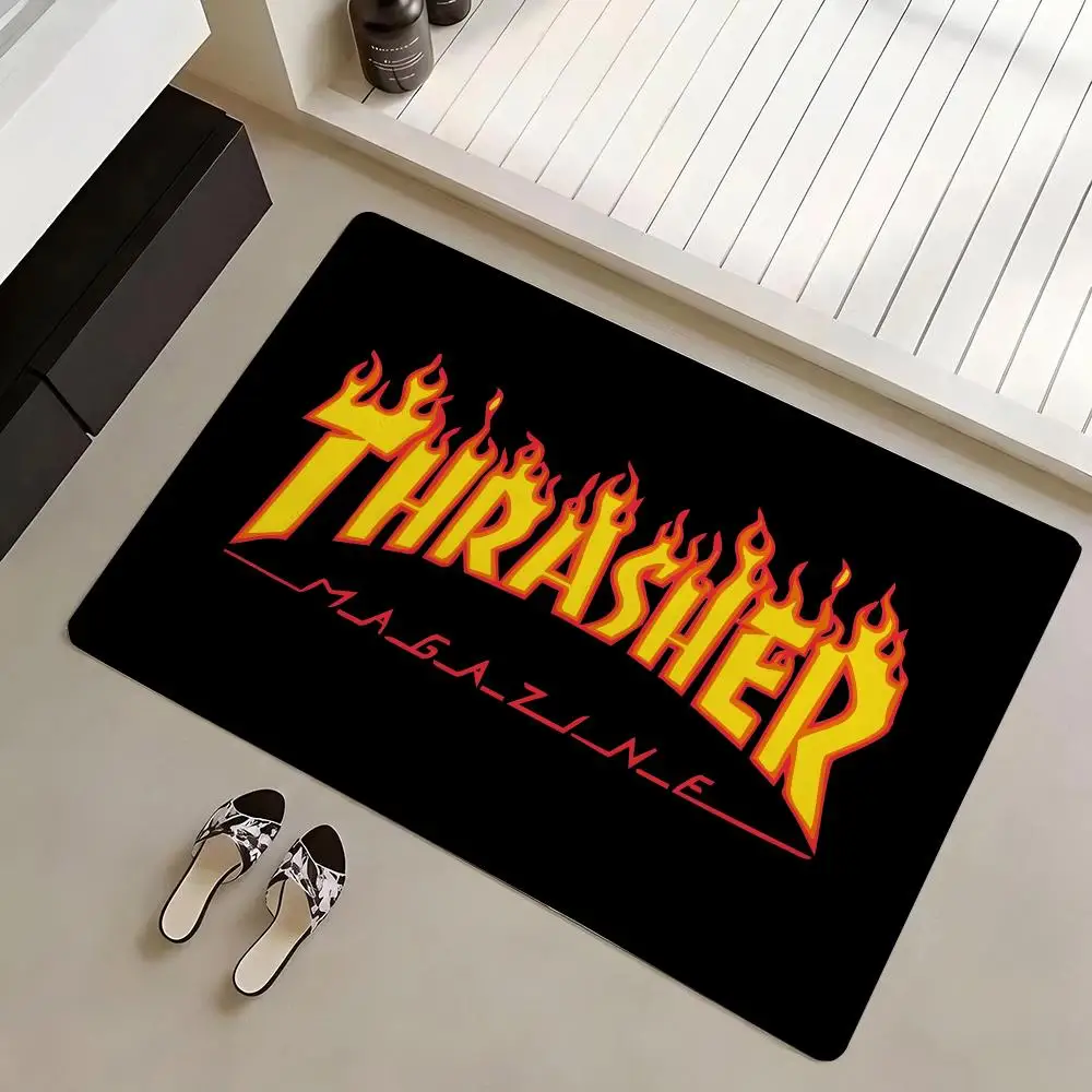 Tapete de chão Eco Flannel, tapete antiderrapante, inodoro, macio, de pelúcia curta, para uso interno, T-Thrasher