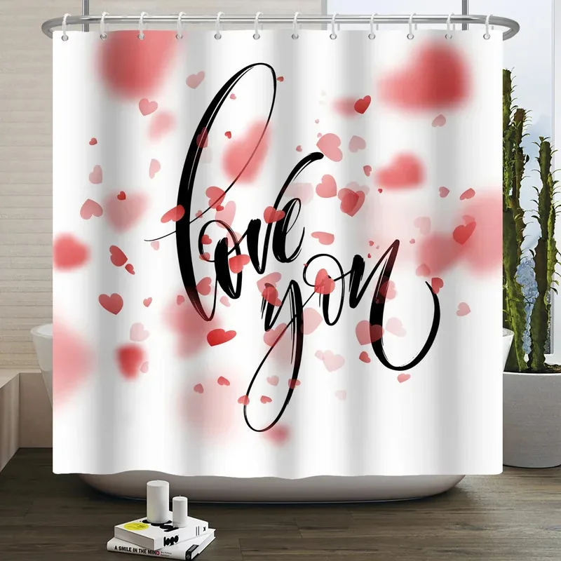 

JHB23Valentine's Day Shower Curtain for Bathroom Gnomes Romance Red Love Heart Tree Valentines Waterproof Bath Shower Curtai9Kj(