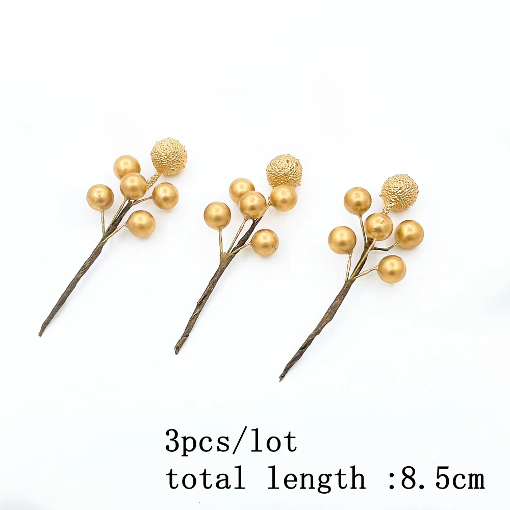 8/10/12/90/144 Stück gemischte künstliche Blumen, Kirschstempel, Beeren, Bündel, DIY, Kuchen, Weihnachten, Hochzeit, Geschenkbox, Kranz, Dekoration, Gold – Detail 4