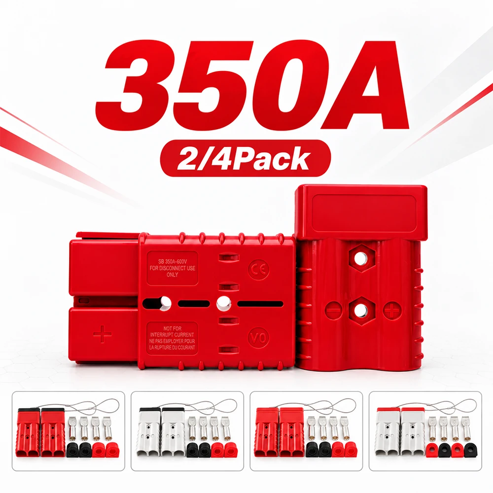 350A Lanyard Dust Cover Battery Quick Connect Disconnect 2/0 AWG Wire Harness Power Double Pole Connector Plug 2/4Pack