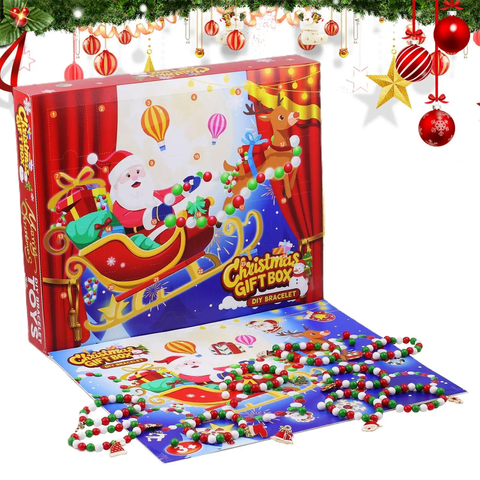 

Christmas Bracelet Countdown Calendar Beaded Bracelet Christmas Advent 24-day Jewelry Countdown Calendar Party Favor