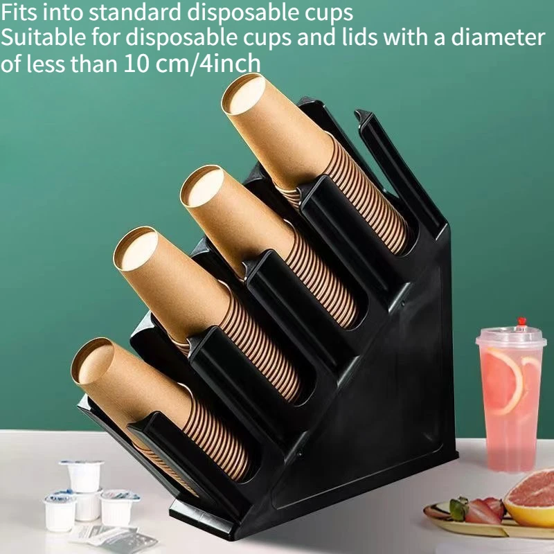 WOOJACK 4-Grid Slanted Cup Holder Countertop Coffee Milk Tea Shop Cup & Lid Dispenser Plastic Storage Rack Home & Shop Use