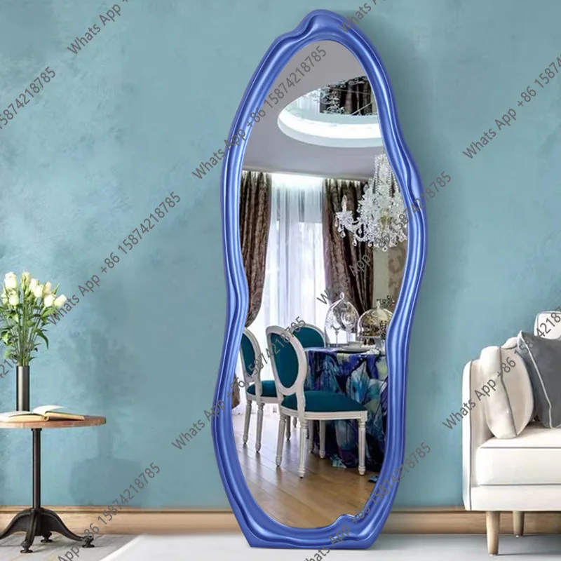 

Simple wave full-body full-length mirror against the wall Irregular light luxury floor-to-ceiling household decorative mirror