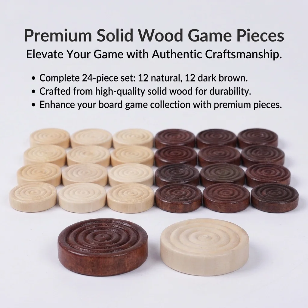 24 Pcs/Set Wooden Round Checkers Pieces for Backgammon Chess Game Accessories