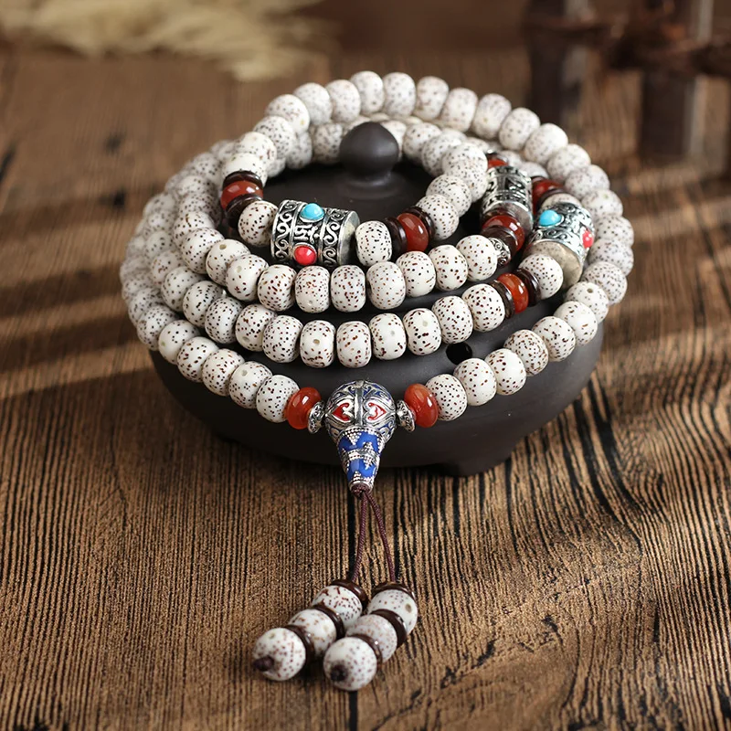 Xingyue Bodhi Men's and Women's 108-Piece Dry Grinding Horn Hole Buddha Beads Bracelet Star Moon Sweater Chain