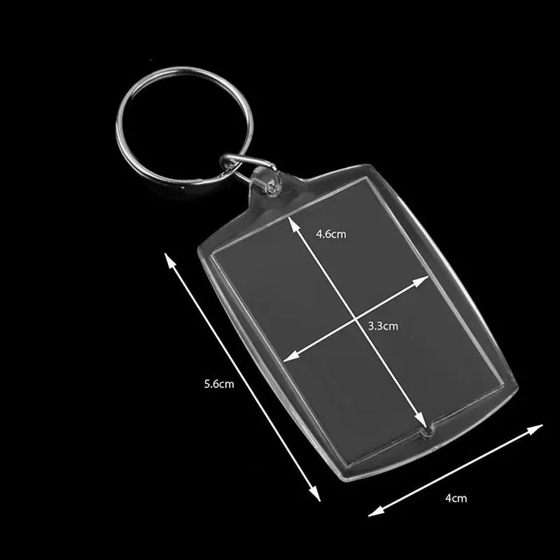 100Pcs Photo Keychain Rectangle Transparent Blank Acrylic Insert Photo Picture Frame Keyring Key Holder DIY Split Ring