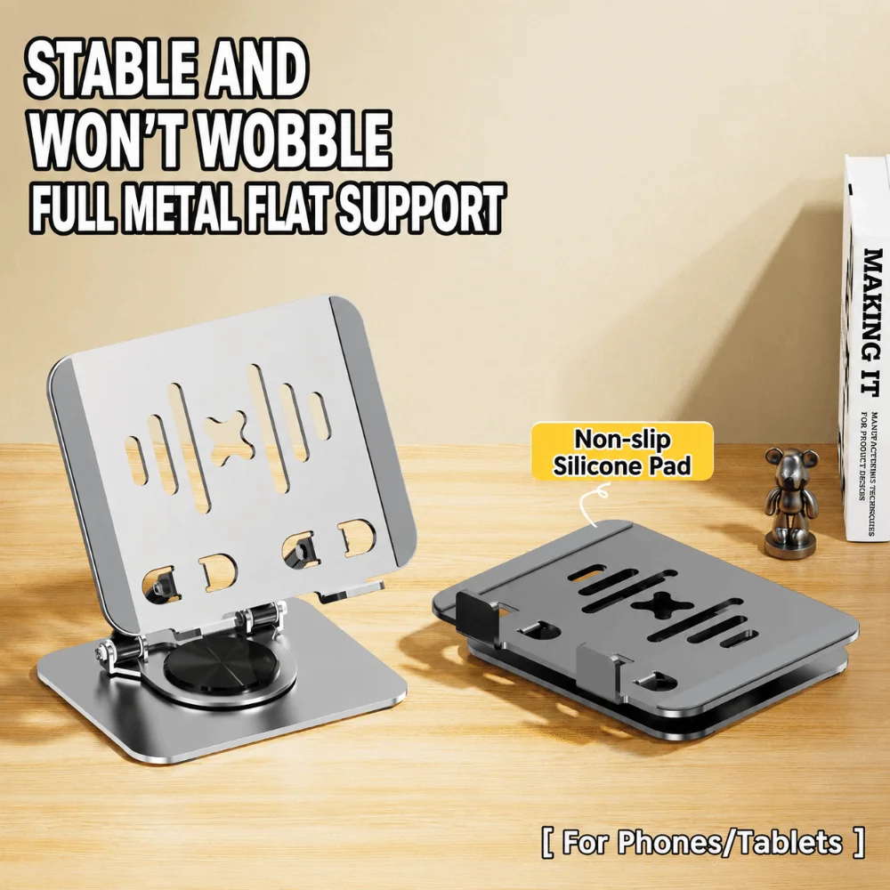 Carbon Steel Tablet Stand Adjustable Foldable Desk Stand 360 Degree Rotation Portable Tablet Rack Electronic Device