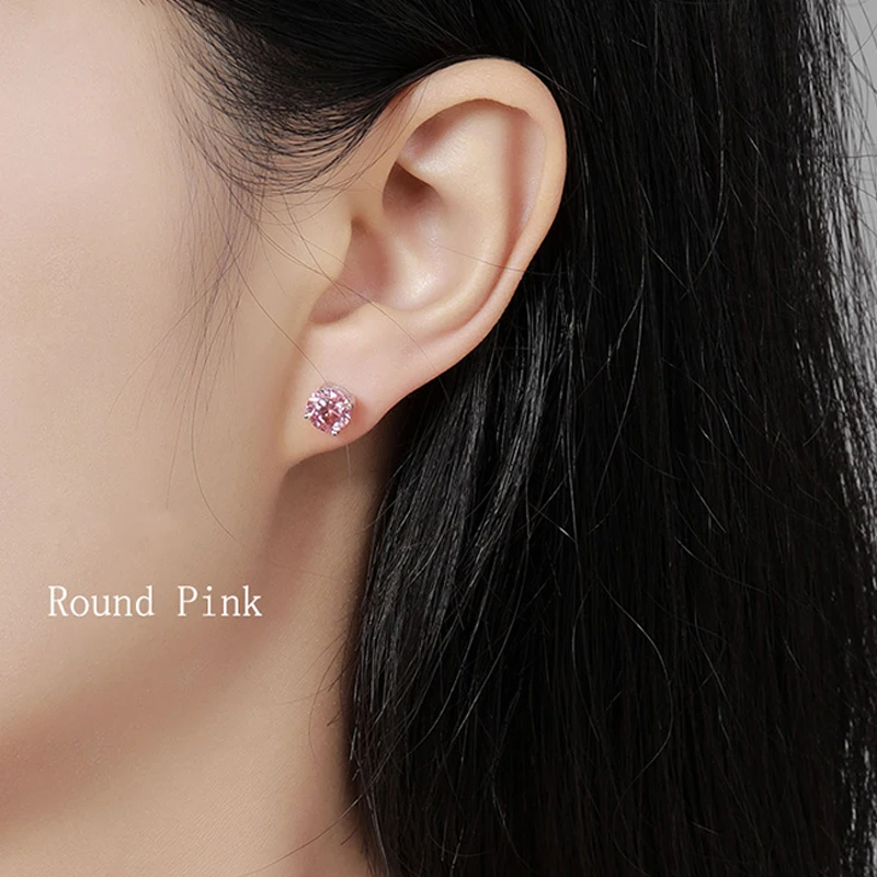 EWYA 100 % echte 0,3–2 CT farbige Moissanit-Schraubohrringe für Frauen, S925-Sterlingsilber, grün, rosa, blau, Diamant-Ohrstecker, Geschenk
