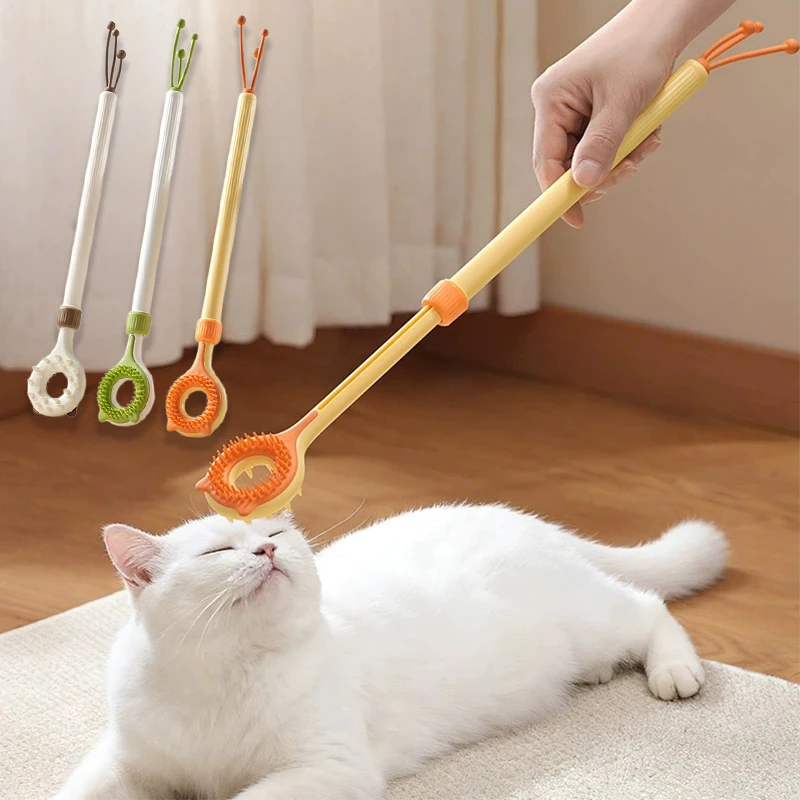 3-in-1 Cat Scratcher & Massage Stick with Teaser Tassel, Dual-Sided Grooming Brush, Handheld Tool for Loose Fur, Indoor Cats