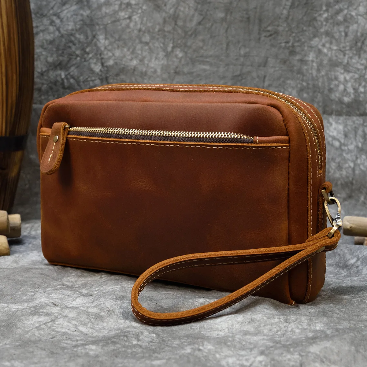 

Multifunctional Vintage Handmade Natural Crazy Horse Leather Men Clutch Bag Genuine Leather Big Purse Shoulder Bags Real Cowskin