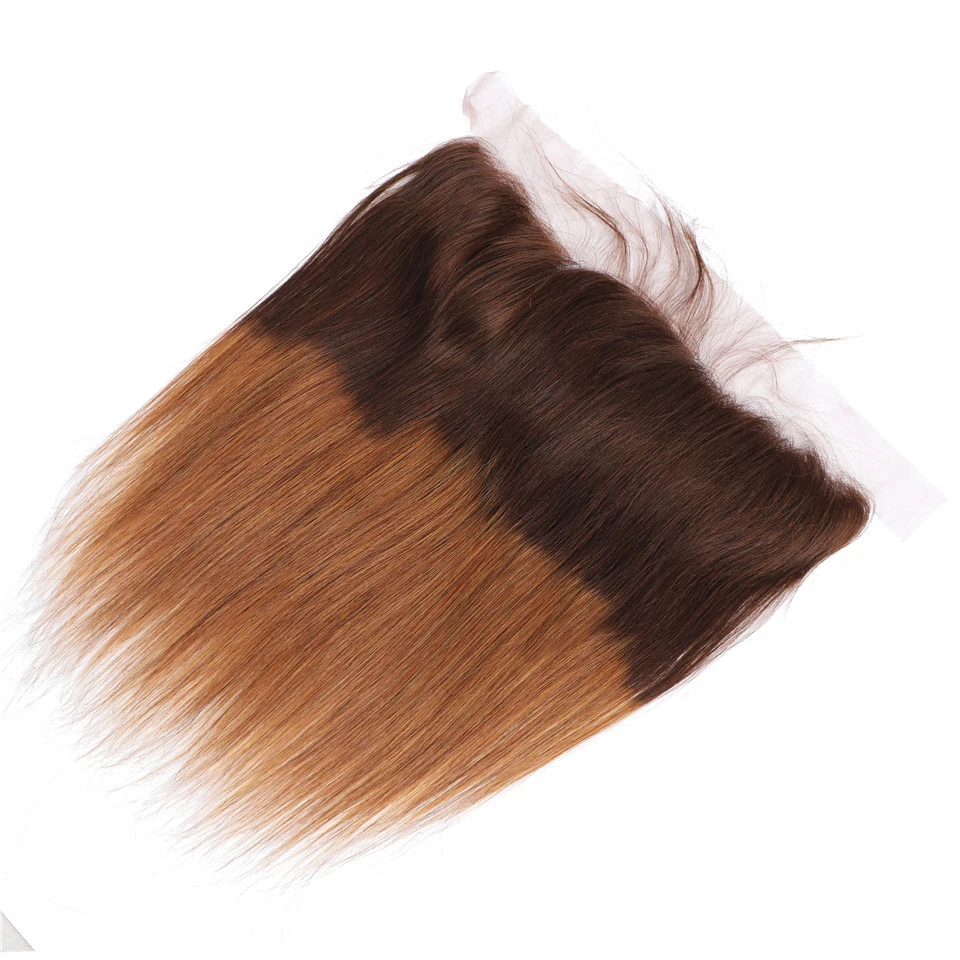 Ombre 3/4 Bundles With Frontal Brazilian Straight Human Hair Weave Bundles Lace Closure 4/30 Brown Colored Remy Hair Extension