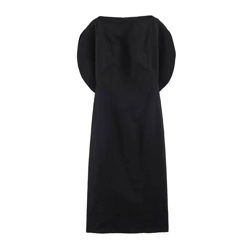 Maxdutti Women's 2026 Summer New Collection French Charming Asymmetrical Short Sleeve Midi Dress
