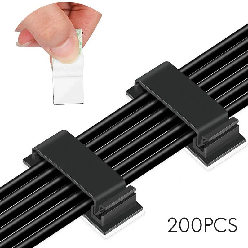 NEW-200 Pieces Cable Clamp Self-Adhesive, Cable Management Clips For PC Cables, TV Cables, Audio Cables, Home, Office