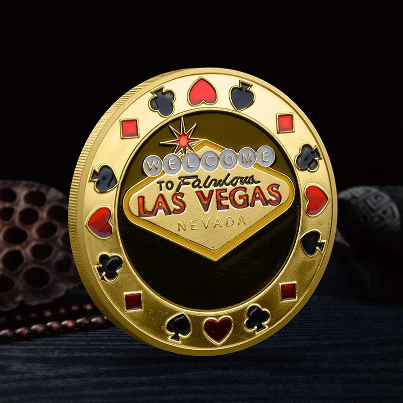 Red Heart Poker Chip Commemorative Medal Las Vegas Lucky Gold Silver Coin Metal Card Holder Collection Gift