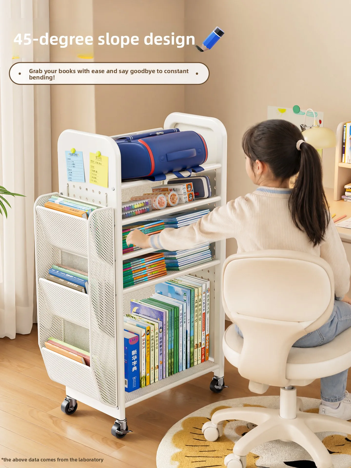 Movable Floor Storage Cart Multi-layer Books & Schoolbag Organizer Rack for Home Desk Side Book Storage