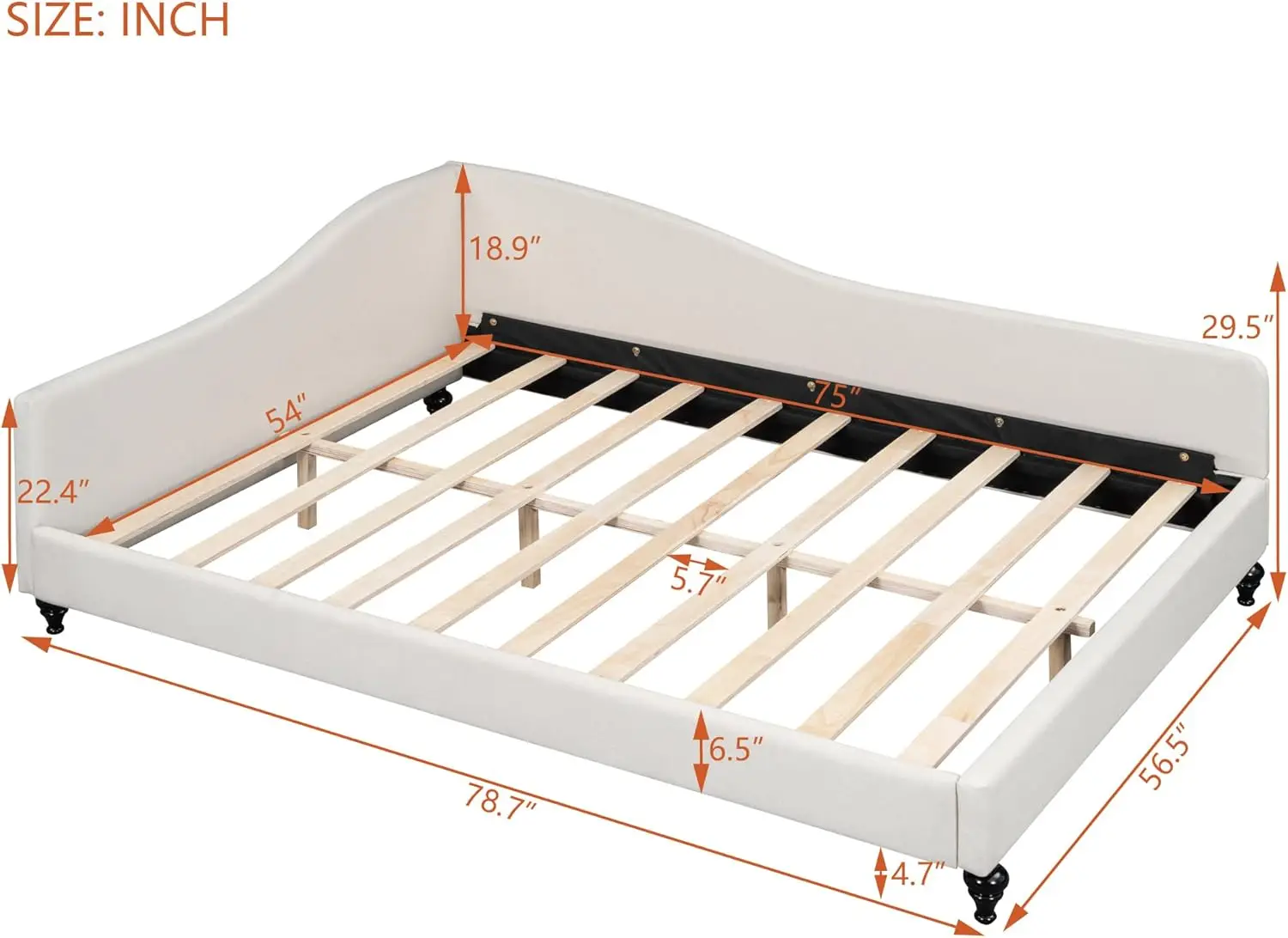 Full Size Daybed Frame With Wooden Legs, Upholstered Linen L-Shaped Corner Day Bed/Sleeper Sofa Bed Couch, No Box Spring Needed