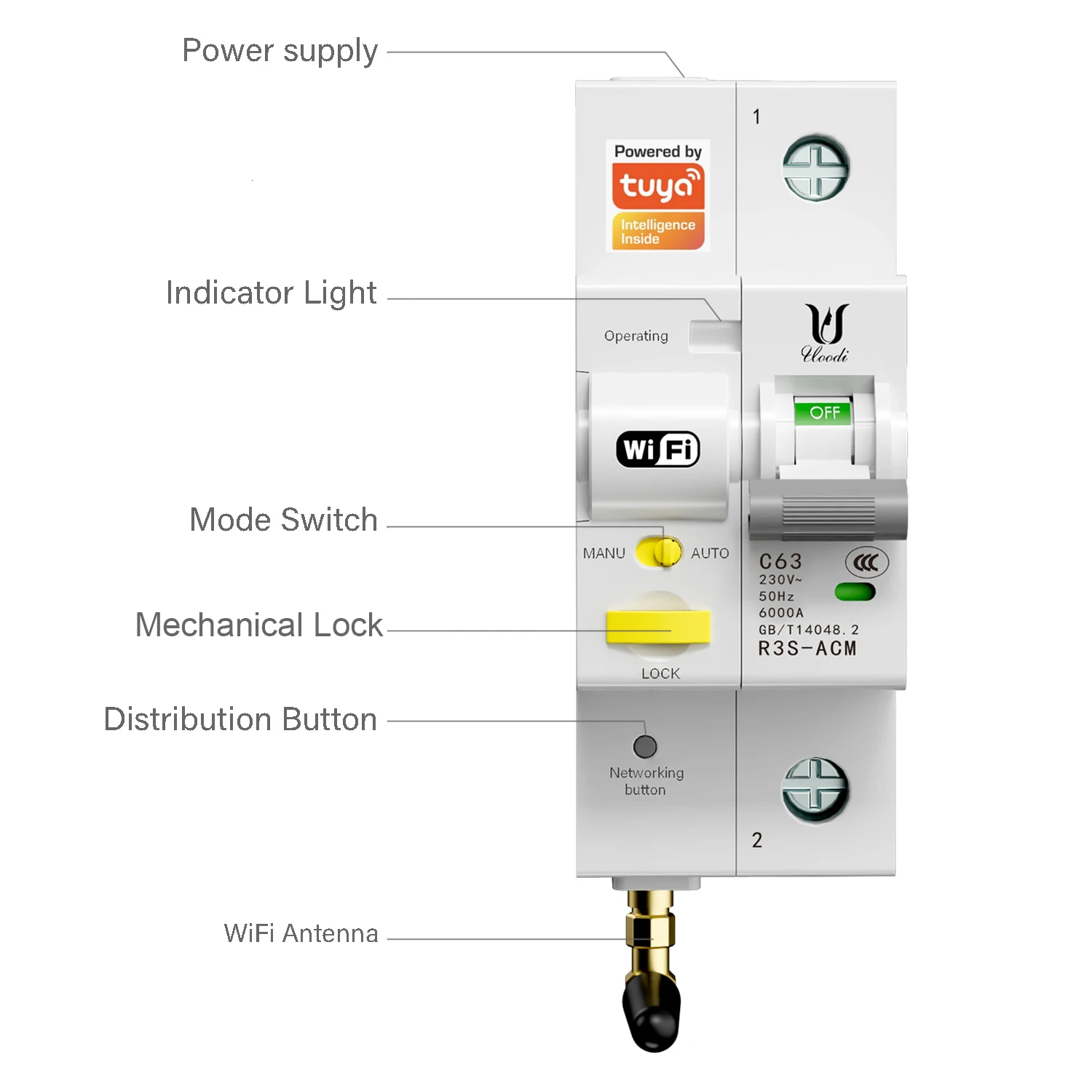 Tuya Smart-MCB Breaker, Smart Timer Switch, Wi-Fi, RS485, 1P + N, Voltage Current Protector, Voice Control, Alexa, Google, Alice