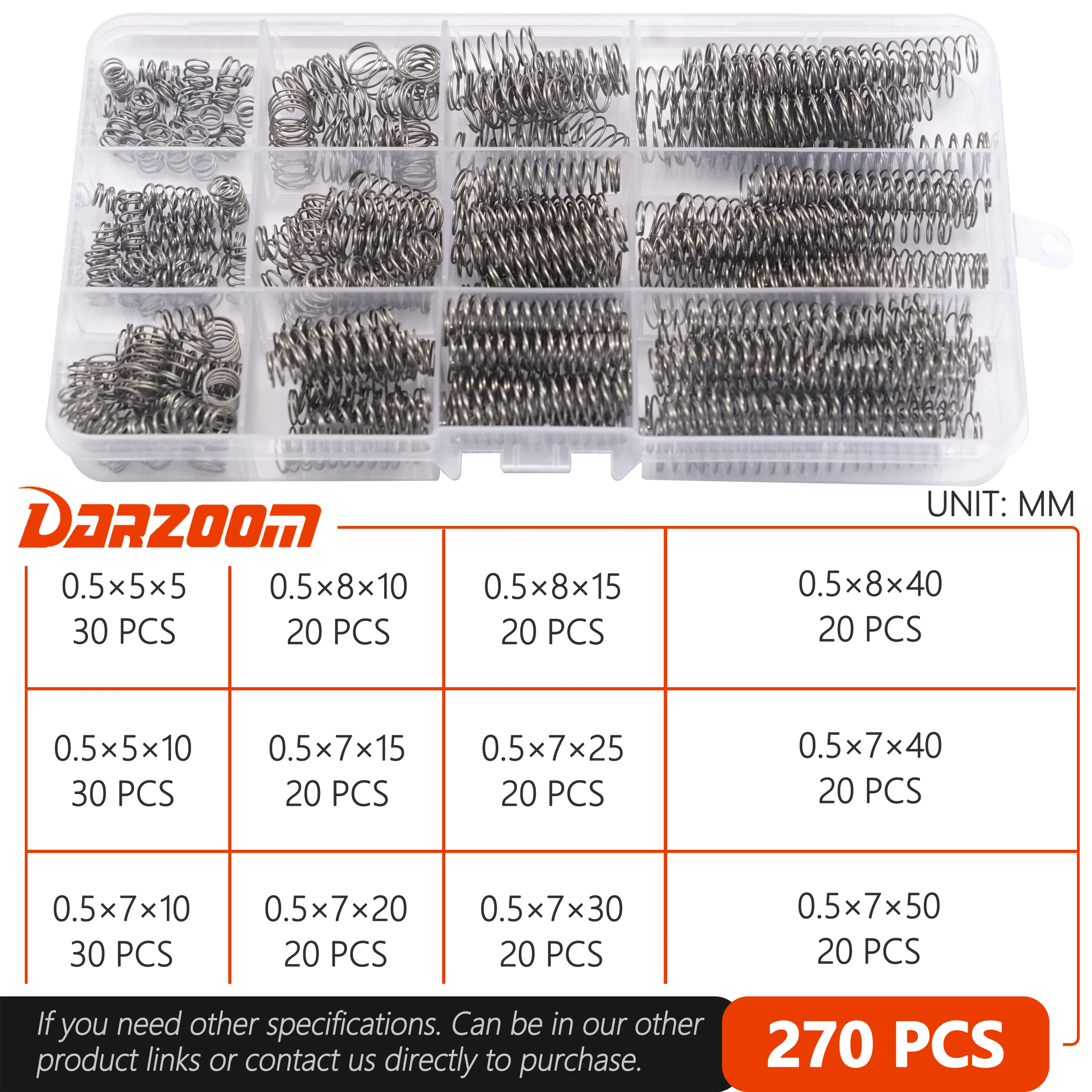 270pcs 12 Sizes 0.5mm Compression Springs Assortment Kit,Industrial Grade 304 Stainless Steel Springs for Repairs, 5-25mm Length