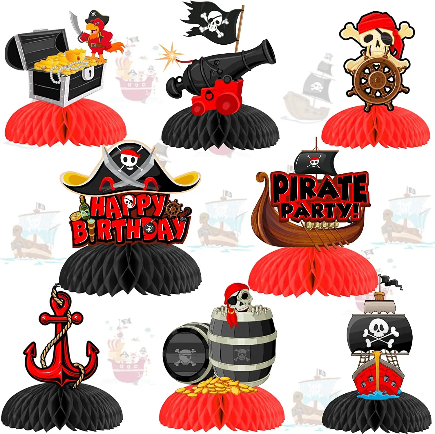 

Nautical Pirate Birthday Honeycomb Centerpieces for Table, 3D Table, Paper Supplies for Kids, Party Decorations