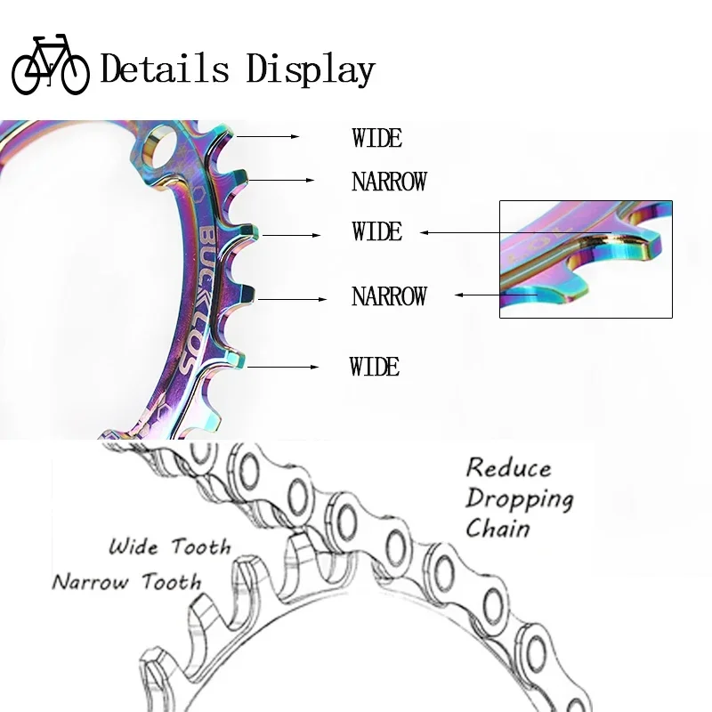 BUCKLOS 104BCD Bicycle Crankset 30T-38T Single MTB Bike Crank Set 170mm Crankarm Narrow Wide Round/Oval Chain Ring Cycling Parts