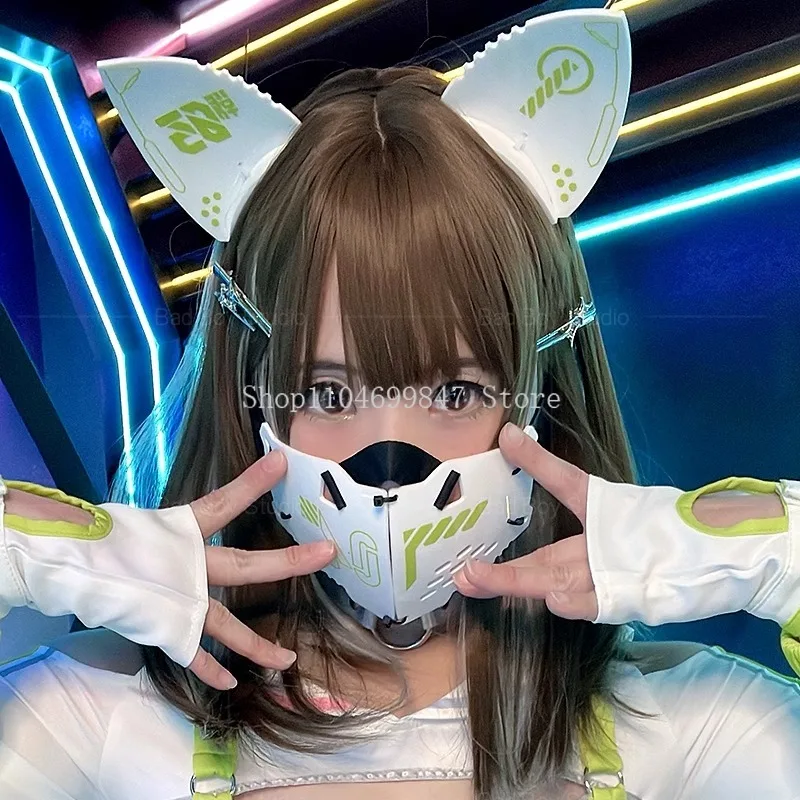 Cyberpunk Mask Mecha Mechanical Cat Ears Headband Cosplay Masks Helmet Women Men Halloween Carnival Music Festival Accessories