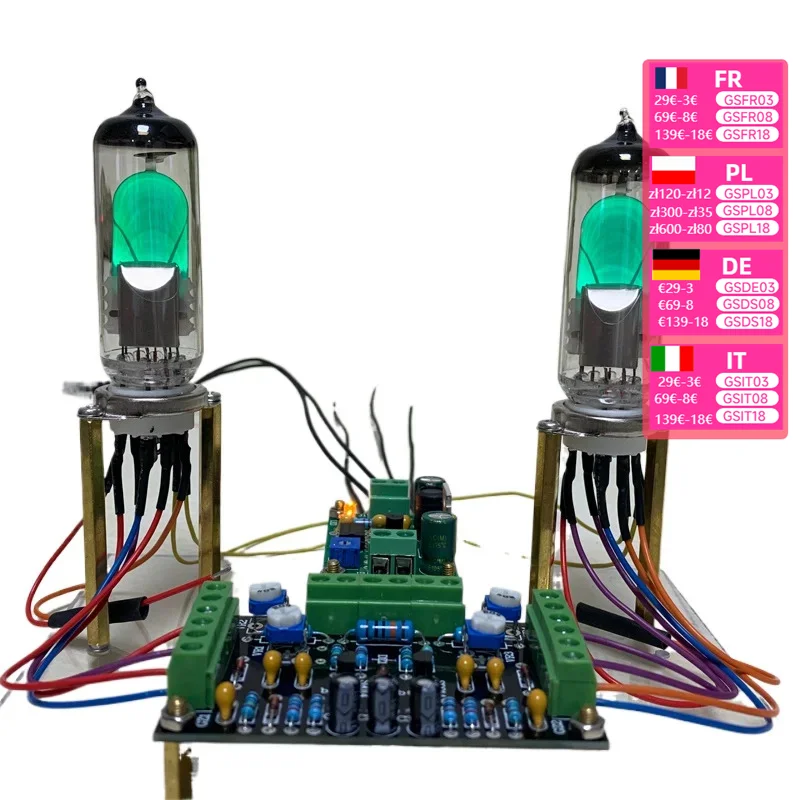 DIY modyfikacja lampy elektronicznej 6E1 płyta sterownicza kocie oko 6E2 EM81 obwód wskaźnika strojenia poziomu dźwięku