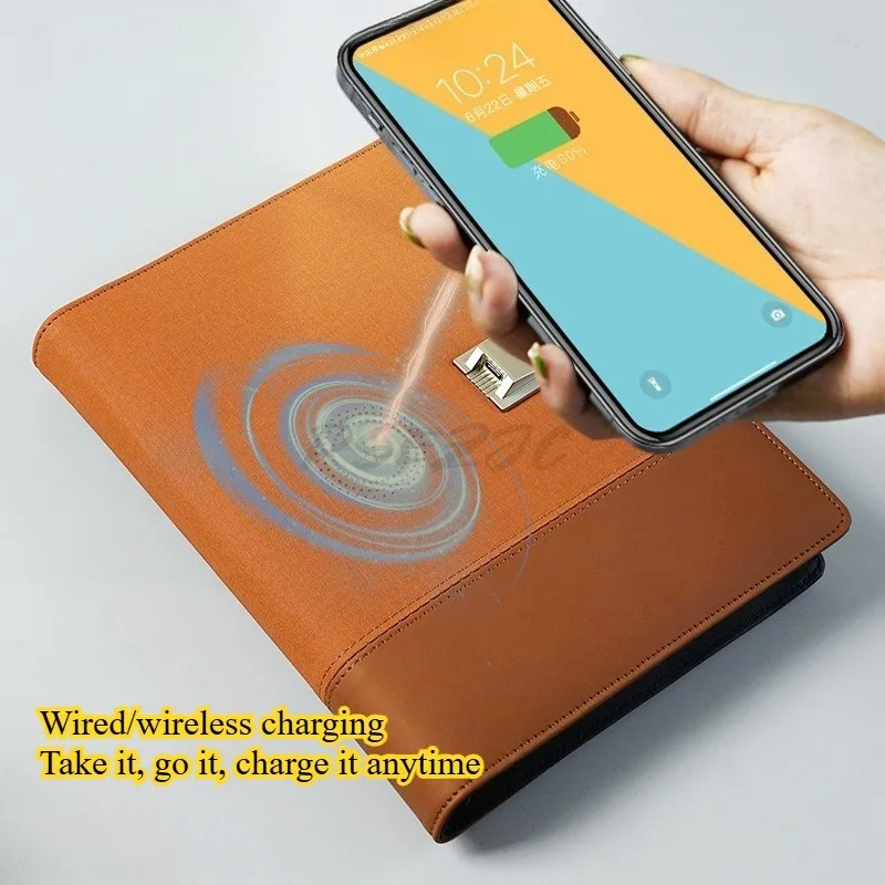 Libro portatile con password per impronte digitali da ufficio, ricarica wireless, disco U, password, taccuino aziendale a fogli mobili