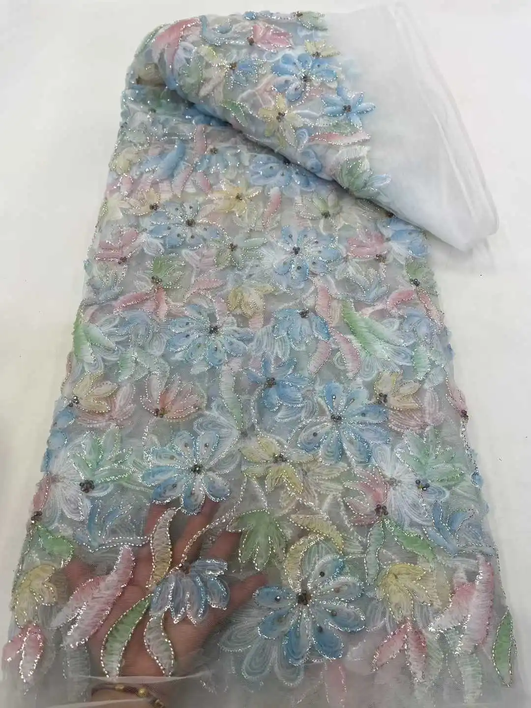 

2025 африканская кружевная ткань с блестками, 2025 г., высокое качество, тюль, кружево, нигерийский бисер, вышитый материал платья для свадебной вечеринки