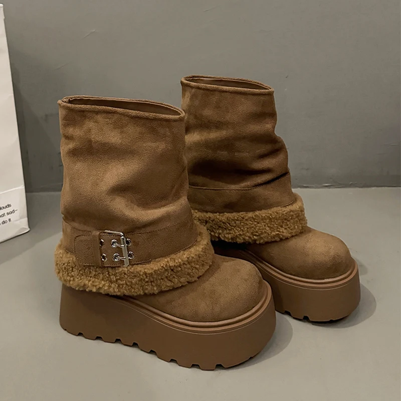 جديد إمرأة منتصف العجل الأحذية منصة أحذية قطنية الشقق الثلوج أحذية امرأة 2025 الشتاء أفخم أحذية دافئة عادية تشيلسي بوتاس Mujer #1