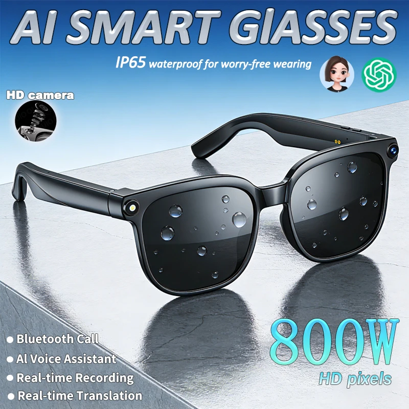 

Новые умные очки с HD-камерой 800W, водонепроницаемые IP65, аккумулятор 290 мАч, синхронный перевод, запись в реальном времени, AI Smart Glasses