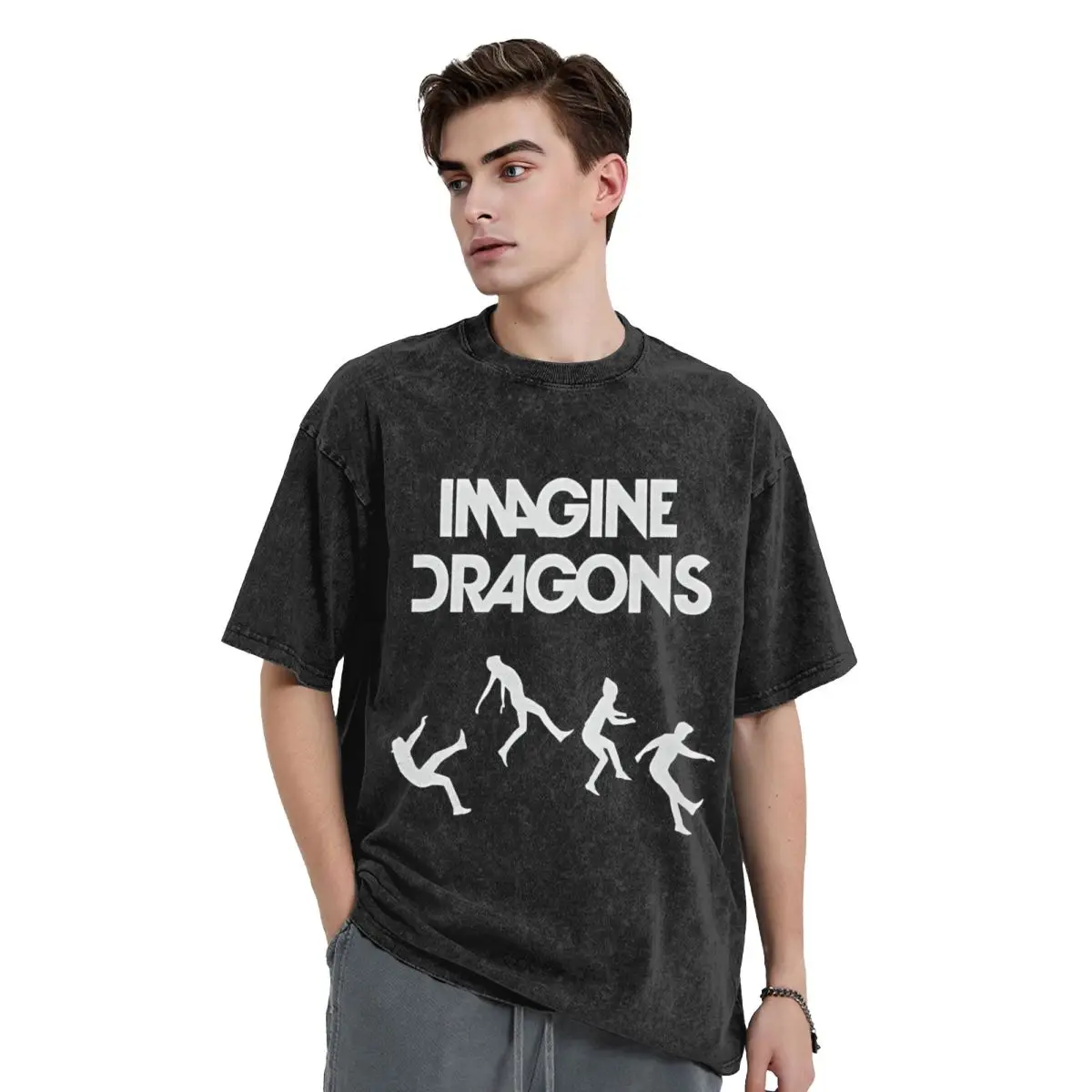 Harajuku 100% Cotton Oversized Tshirt,Men Short Sleeve Tees,Imagine Dragons Summer Loose Washed Tops T-Shirt