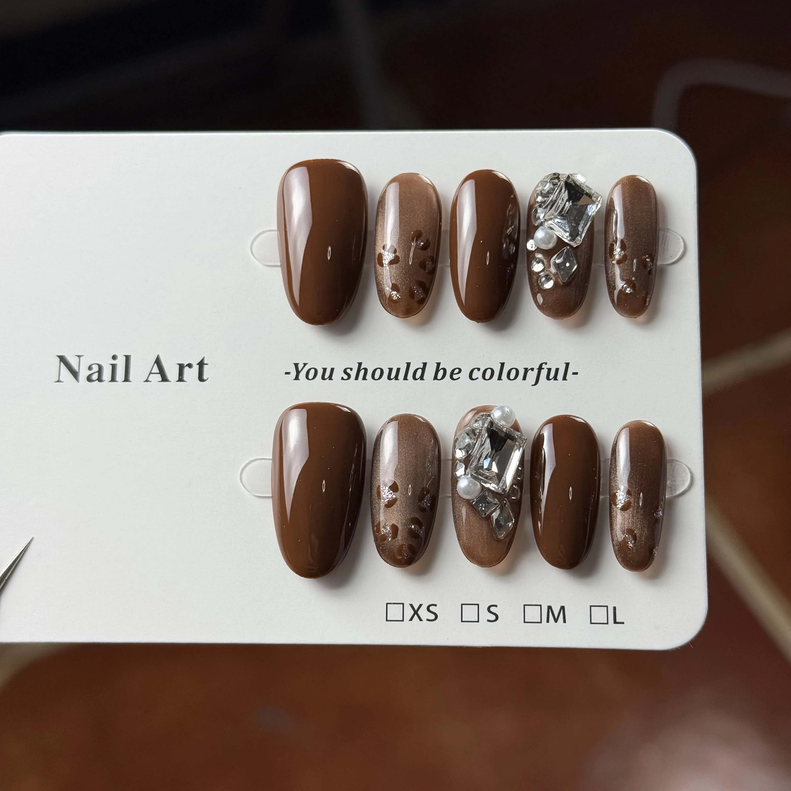 

10pcs high-end Retro and high-end feel, dark brown handcrafted, hand-painted leopard print, sparkling square diamonds handmade