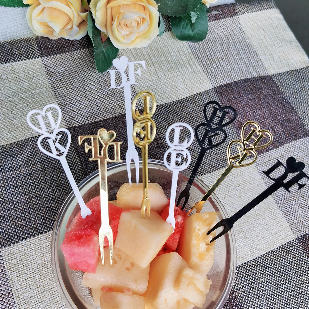 20/50/100 Personalized Fruit Fork Wedding Dining Custom Fork 10CM Wedding Decoration Customed Acrylic Dinner Party Edible