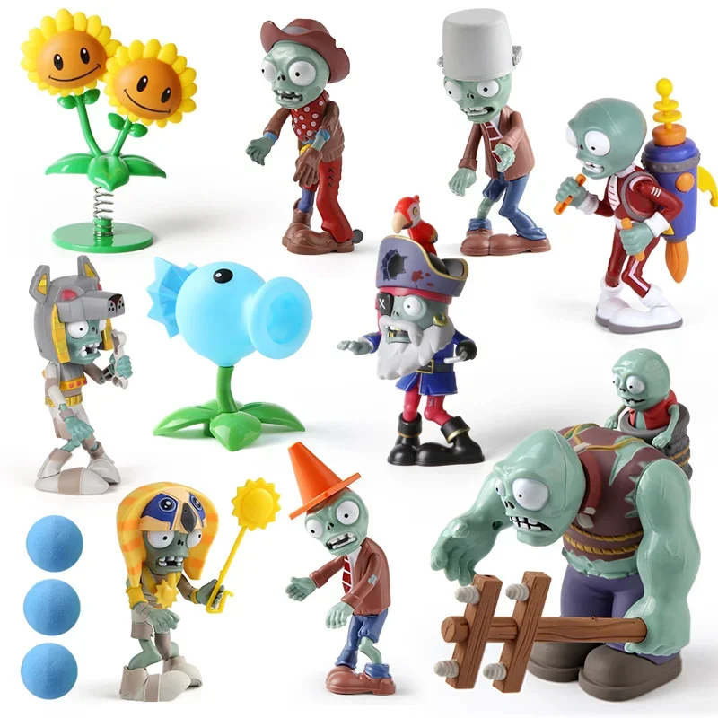 10pcs Plants Vs Zombies 2 Giant Zombie Ice Pea Jetpack Zombie Toys Set Cartoon Ornament Figures Soft Silicone Boys Birthday Gift