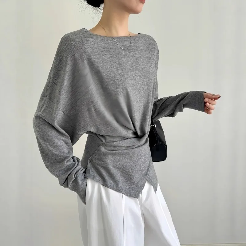 2026 Niche Design Sense Cross Waist Inside and Outside Wear Bottomed Wool Knitted Sweater Top Women