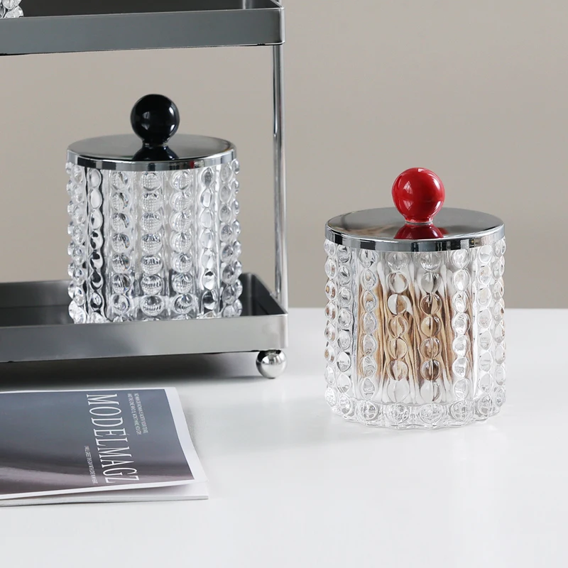 

European Style Bead Dot Glass Jar Bedroom Desktop Jewelry Cosmetics Cotton Swab Box Home Multifunctional Candy Nuts Storage Jar