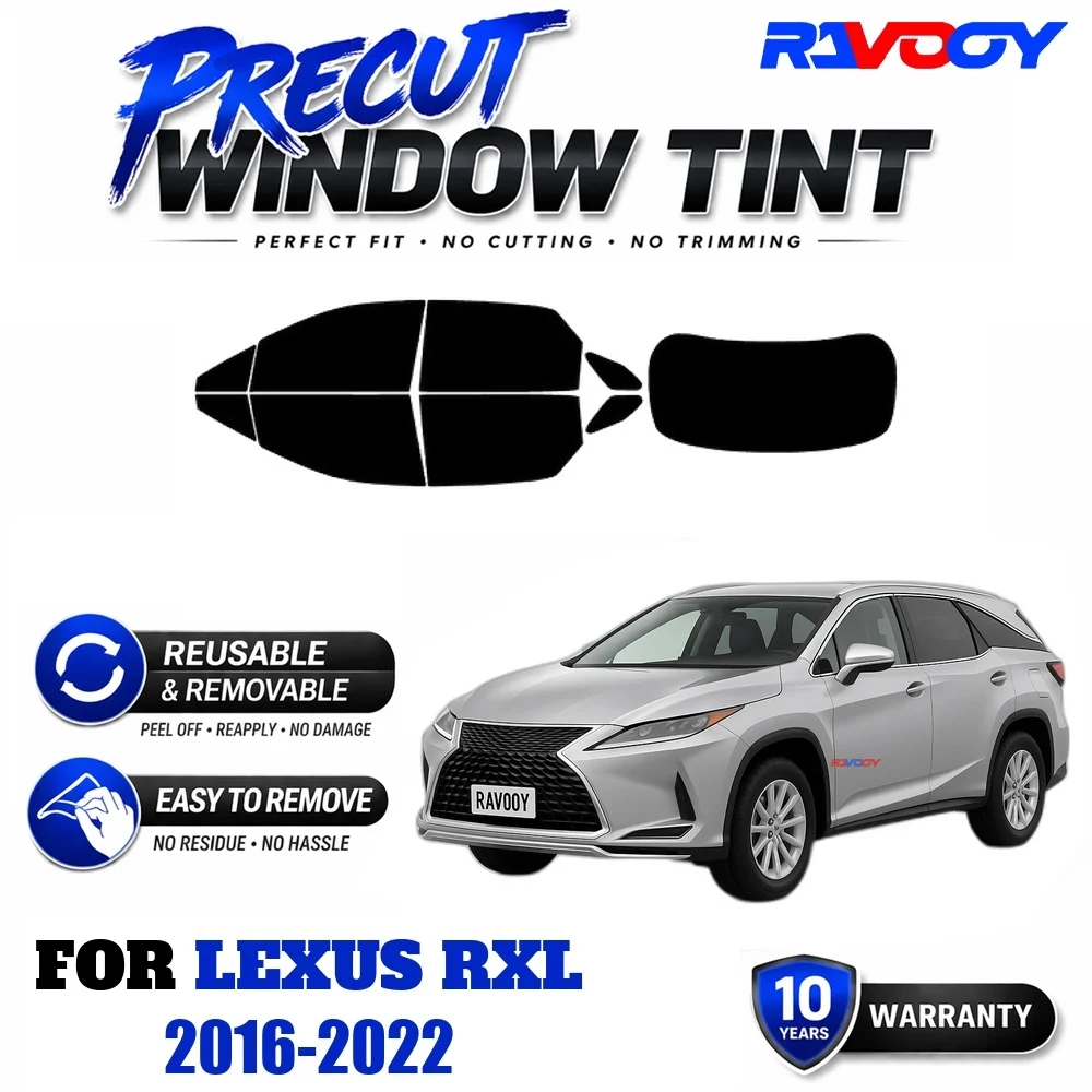 RAVOOY Precut Window Tint, Reusable Removable EPU Film, Custom Fit for Lexus RXL 2016-2022, UV Heat Protection