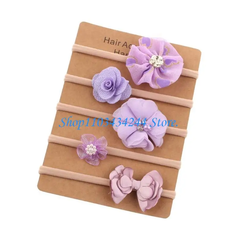 

G2TC 5pcs Nylon Baby Headband Set for 0-24 Months Comfortable & Breathable Headwear