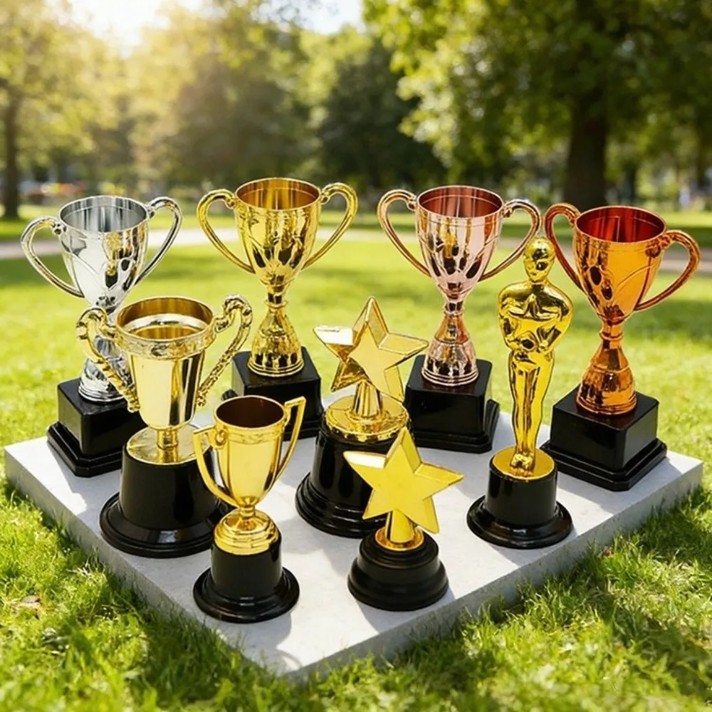 Winner Prize Multi Style Plastic Trophy Small Size Trophy Model Mini Trophy Plastic Material Pentagram Star Award Cup Kids Party