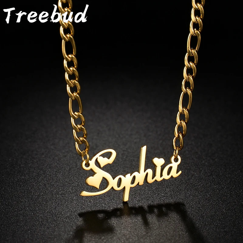 

Treebud Fashion Custom Name Necklace for Women Men Personalized Figaro Chain Nameplate Pendant Choker Jewelry Gifts