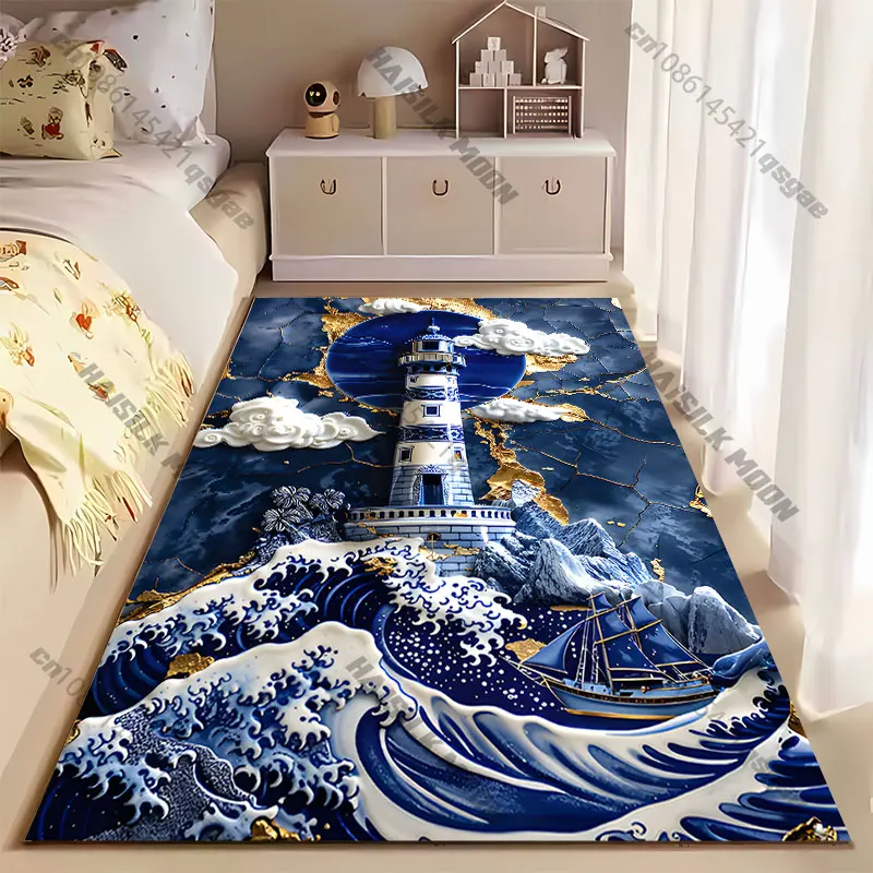 Lighthouse waves ship guiding safety carpet Yoga living room room decor children's crawling mat doormat area rug games mat