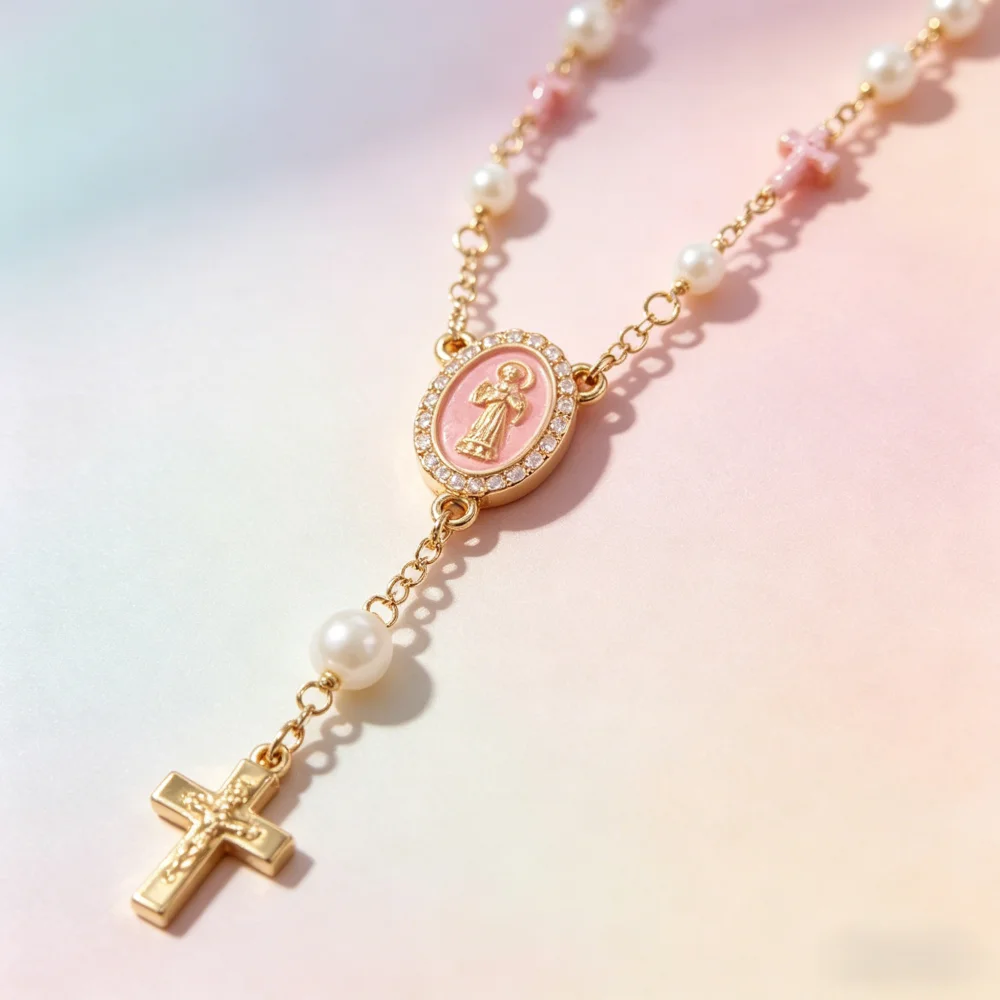

Rearview Mirror Car Rosary Beads, Evil Eye Cross Medal Hanging Ornament Auto Interior Decoration for Men Women