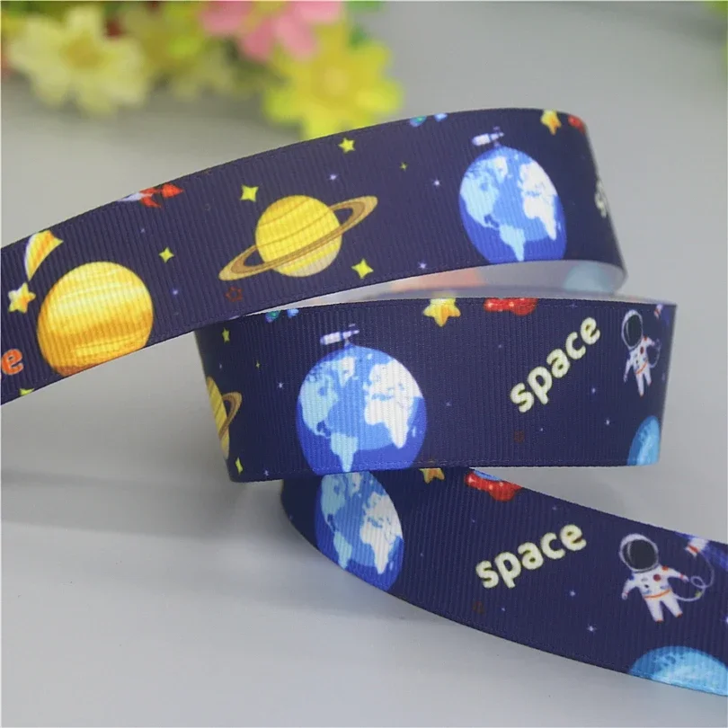 DUWES 50yards Space Alien Printed Grosgrain Ribbon Accessories Material Headwear Decoration DIY Sewing Craft D2285